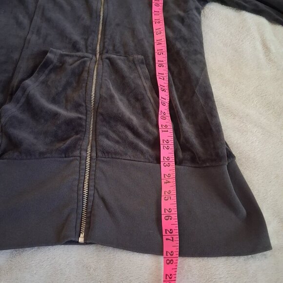 Juicy Couture Women's M Vintage Y2K Dark Gray Velour Zip Up Hoodie Sweater - Picture 13 of 13